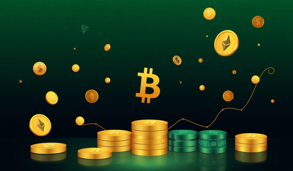 Monedas de Bitcoin y Ethereum apiladas junto a fichas de casino, representando pagos con criptomonedas en casinos internacionales